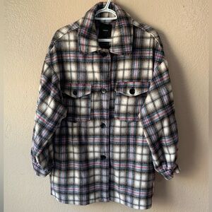 Forever 21 Wool Blend Plaid Cozy Casual Grunge Shacket Jacket Size L